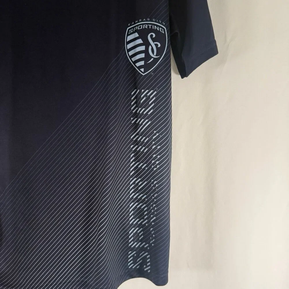 Sporting Kansas City ADIDAS Men's Medium Blue Striped Short Sleeve Crew Neck